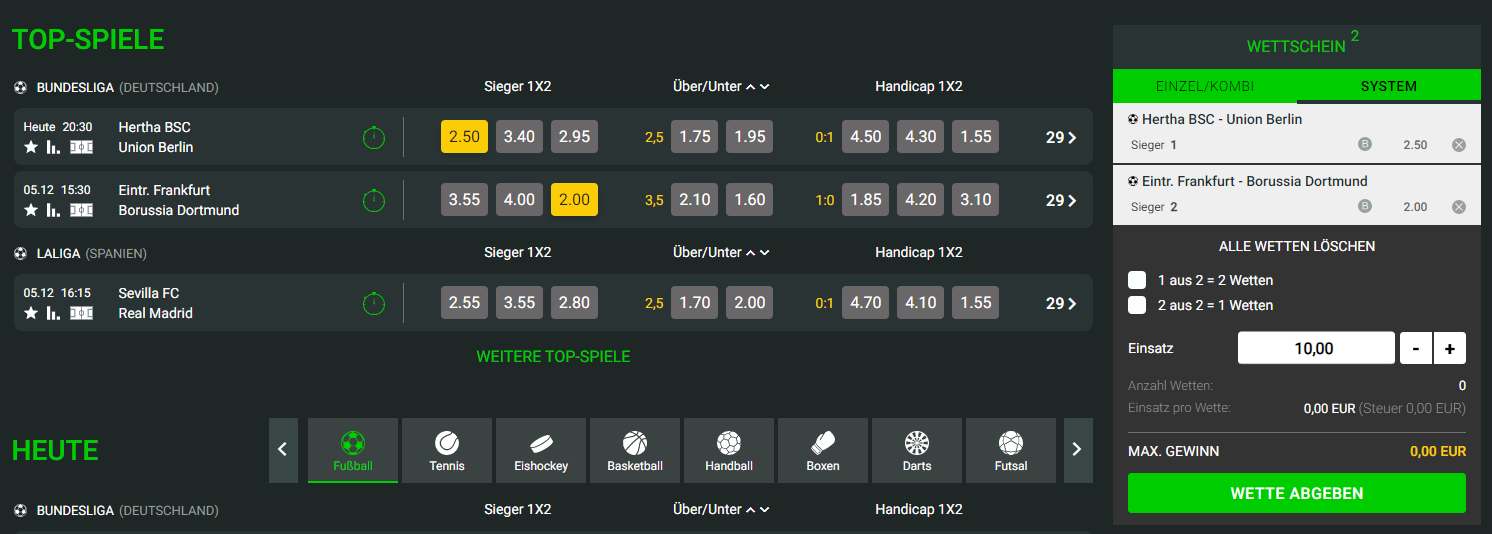 Systemwetten bei Tipster