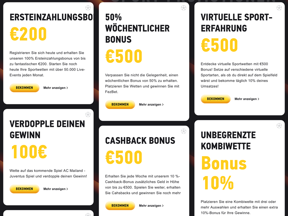 Bonusaktionen für Stammspieler bei FEZbet