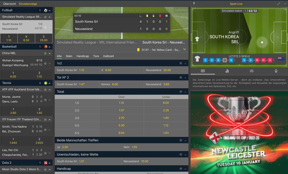 Bet7 Livewettenansicht
