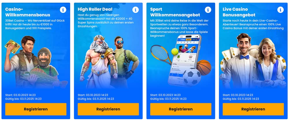Willkommensangebote bei 30bet