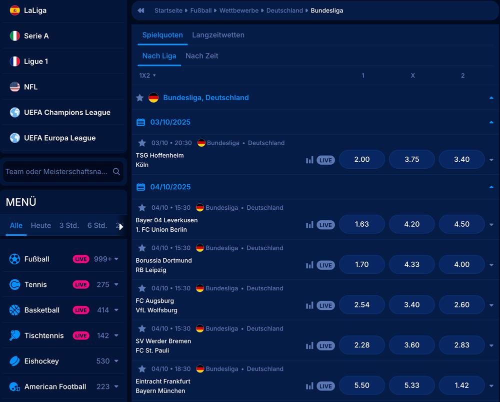 Top Bundesliga Quoten bei Boomerang Bet
