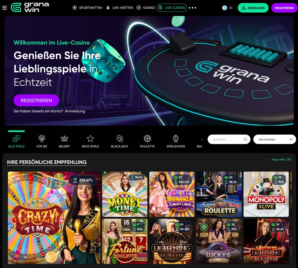 GranaWin Livewetten Bereich