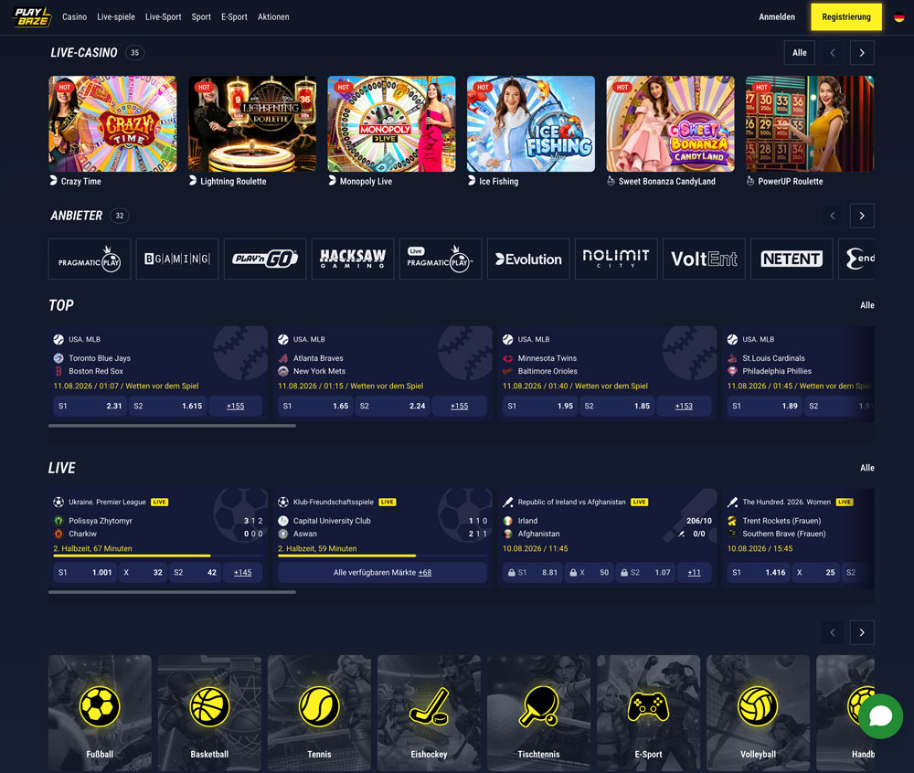Website von PlayBaze mit MiFinity in der Zahlungsliste
