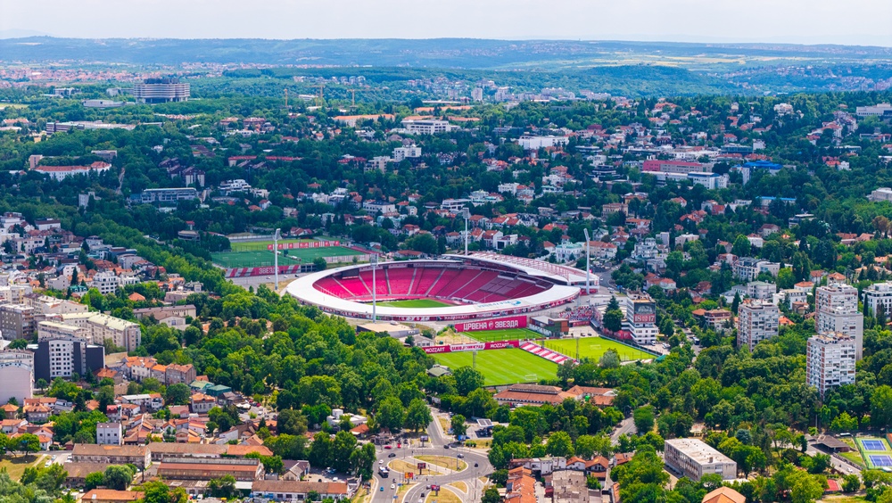 Rajko-Mitić-Stadion in Belgrad aus der Luft, Spielort von Serbien gegen Griechenland