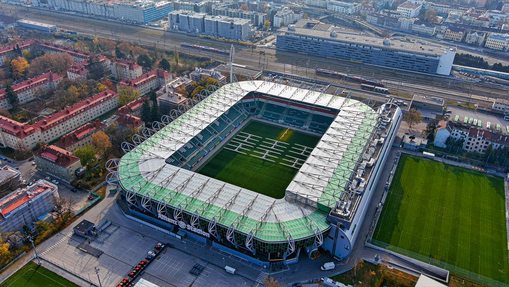 Allianz Stadion in Wien aus der Luft, Spielort des SK Rapid gegen Austria Lustenau