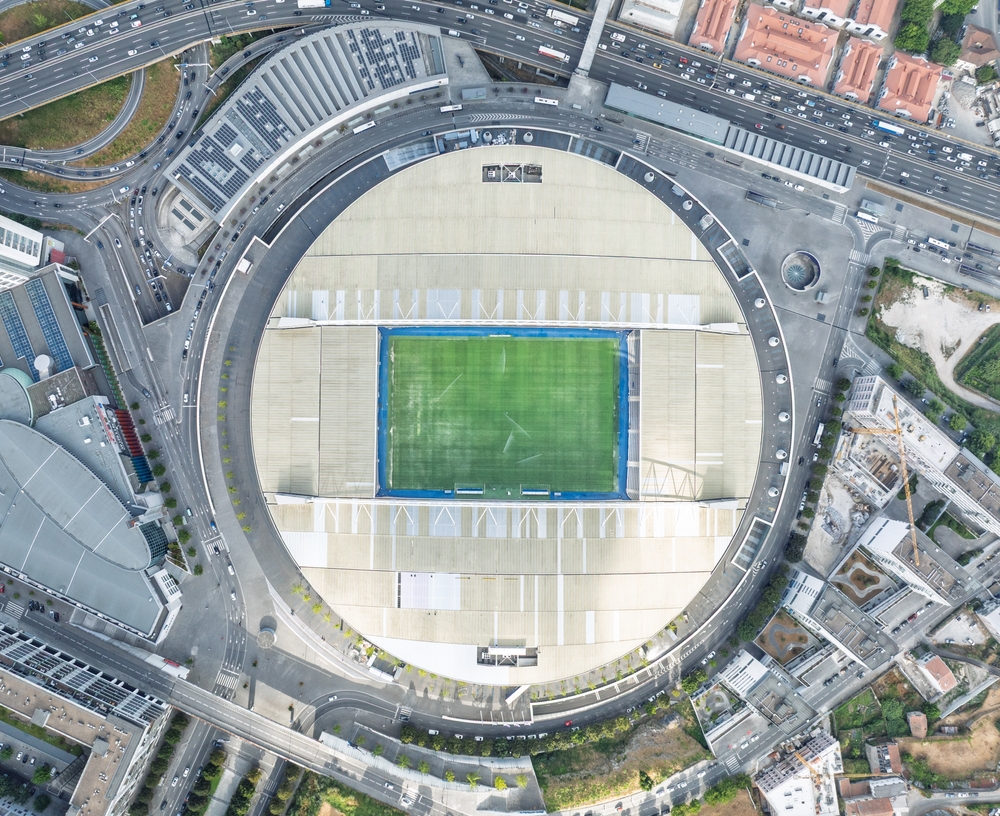Estádio do Dragão in Porto aus der Luft, Spielort des FC Porto gegen die PSV Eindhoven