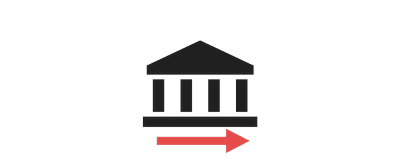 Symbol einer Bank mit Überweisungspfeil