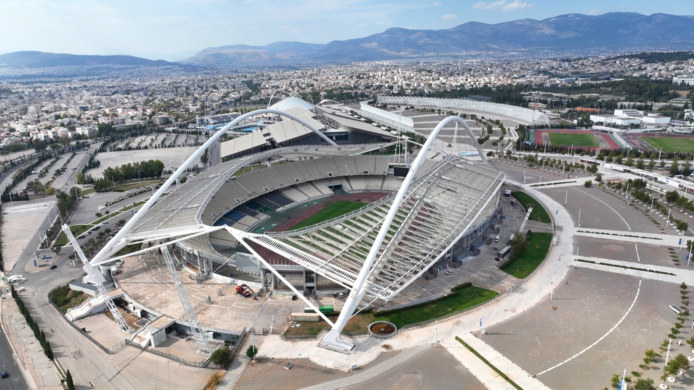 Luftbild des Olympiastadions in Athen, Spielort von Panathinaikos gegen Borac Banja Luka