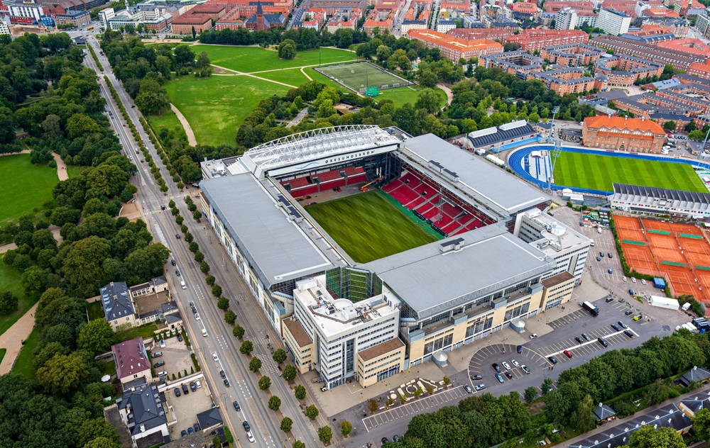 Luftbild des Parken in Kopenhagen, Spielort von Dänemark gegen Portugal