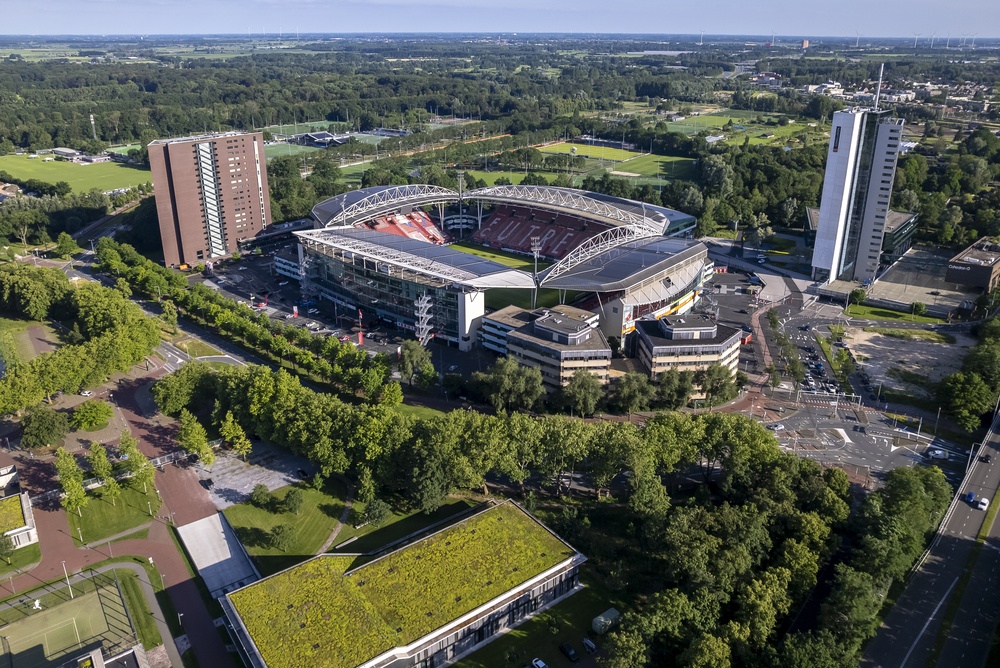 Luftbild des Stadion Galgenwaard, Spielort von FC Utrecht gegen Willem II Tilburg