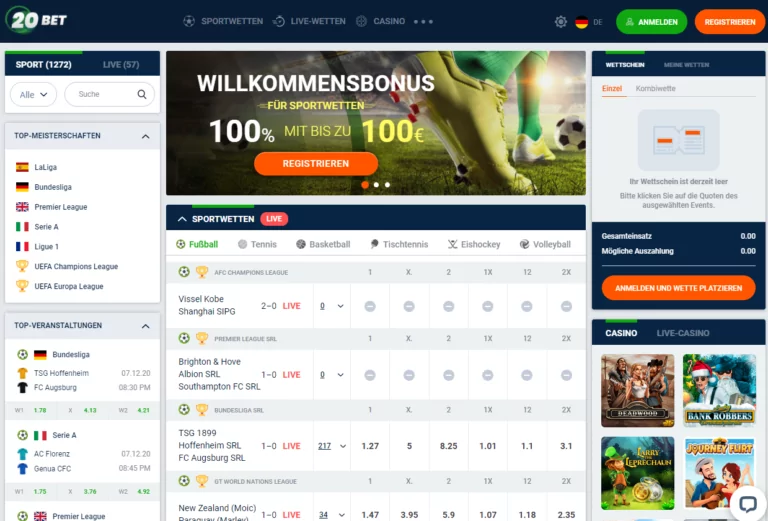 20Bet Bonus: 100 Euro Gutschein einlösen