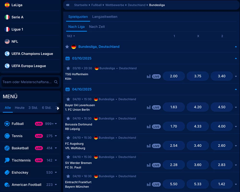 Top Bundesliga Quoten bei Boomerang Bet