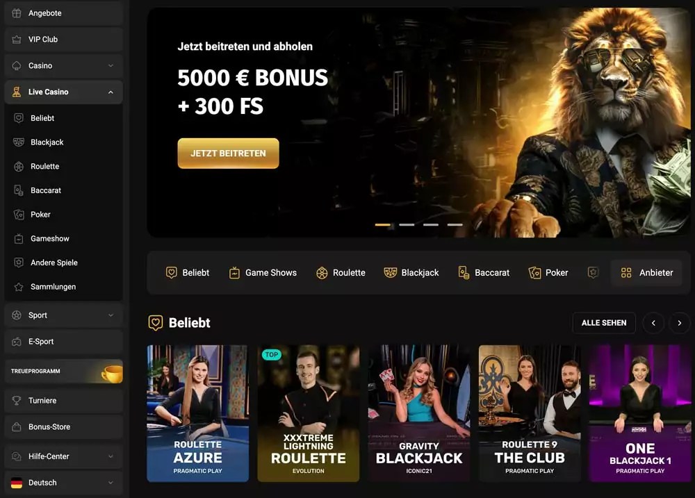 Casinobereich bei Fortuneplay
