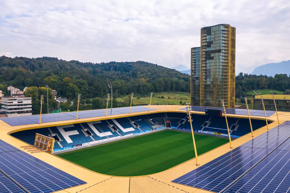 Stadion in Luzern, heute Thermoplan Arena, Spielort von Schweiz gegen Slowenien